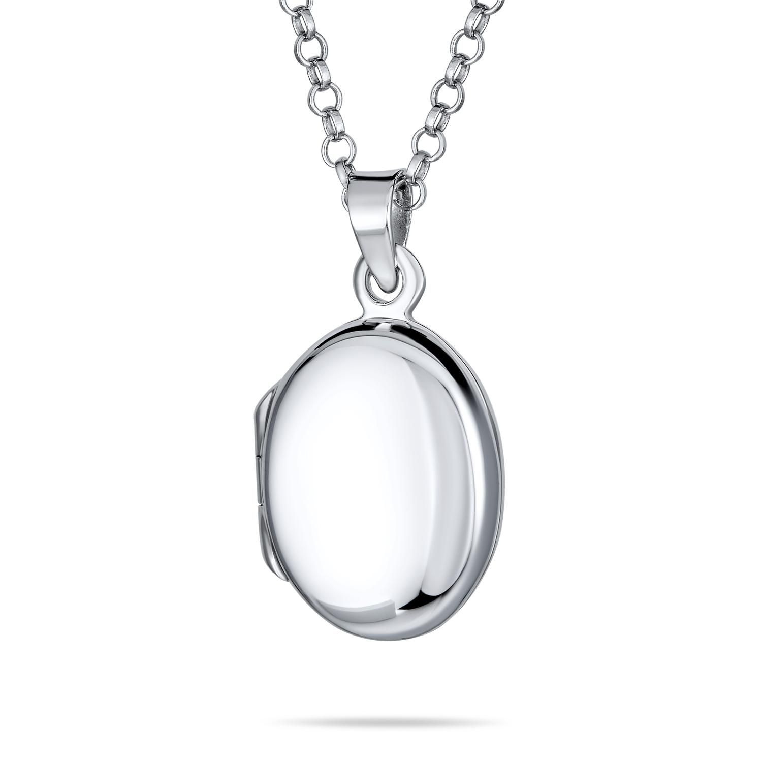 Simple Plain Oval Keepsake Photo Lockets Necklace Pendant .925 Silver Sterling Small