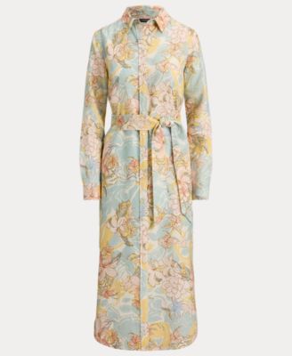 Women's Printed Point Collar Shirt-Dress