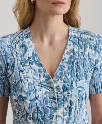 Women's Short-Sleeve V-Neck Cardigan