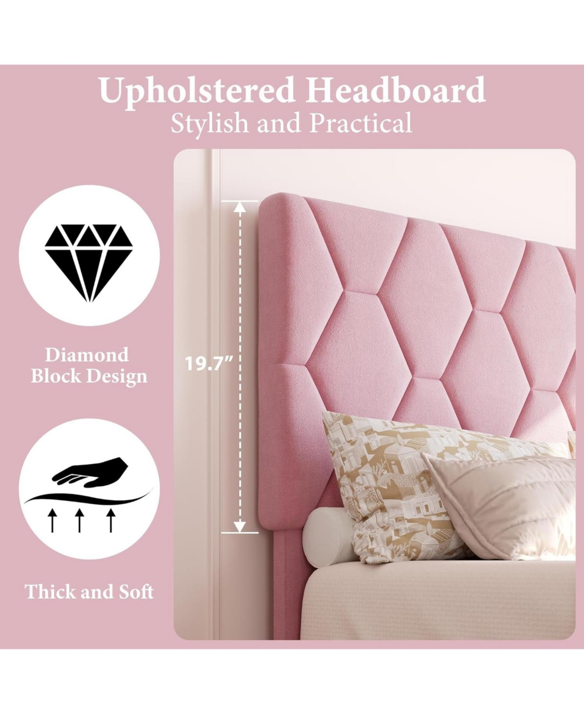 gaomon Platform Bed Heavy-Duty Upholstered Headboard Wooden Slats No Box Spring Easy Assembly Noise Free