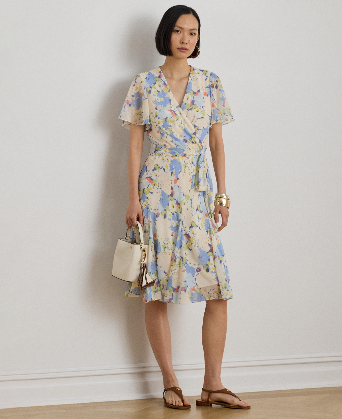 Lauren Ralph Lauren Women's Floral Surplice Neck Midi Dress - Blue Multi