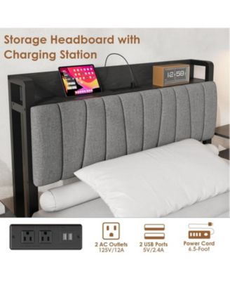 Loft Bed with Large Desk and 2-Tier Storage Shelves, Heavy Duty Metal Loft Bed with Ladder and Guardrail for Kids and Adults