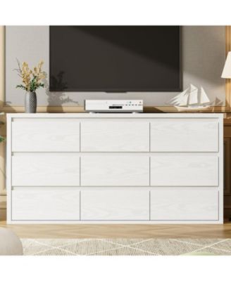 9 Drawer Dresser for Bedroom, Wide Modern Chest of Drawers, Large Wood Dresser Wooden Storage Organizer for Living Room