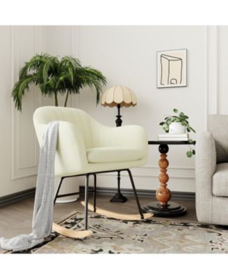 Nursery Rocking Chair, Upholstered Chenille Glider Rocker Chair, Modern Armchair With Wood Legs