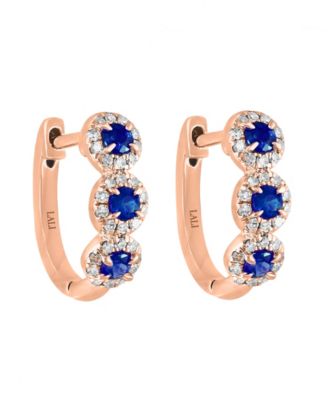 Sapphire (1/3 ct. t.w.) & Diamond (1/5 ct. t.w.) Oval Hoop Earrings in 14k Rose Gold (Also in White Gold and Yellow Gold)