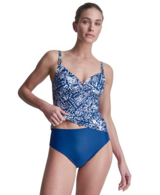 Women's O-Ring-Trim Crossover Ruched Tankini Top