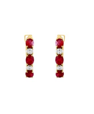 Ruby (1-1/3 ct. t.w.) & Diamond (1/5 ct. t.w.) Small Hoop Earrings in 14k Yellow Gold, 0.62" 