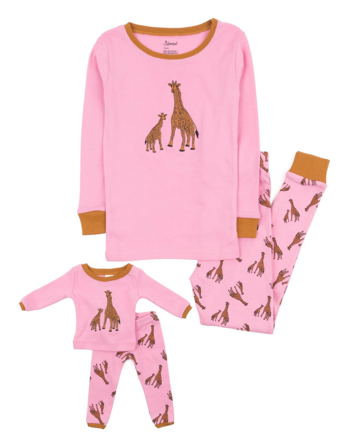 Leveret Girls & Doll Matching 100% Cotton Long Sleeve Animal Print Pajamas - Giraffe pink