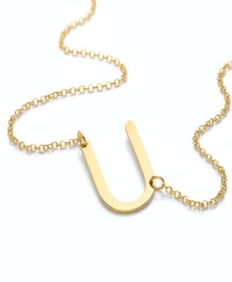 Oak Luna Sideways Initial Necklace in Gold Plated Sterling Silver - Letter u 140$