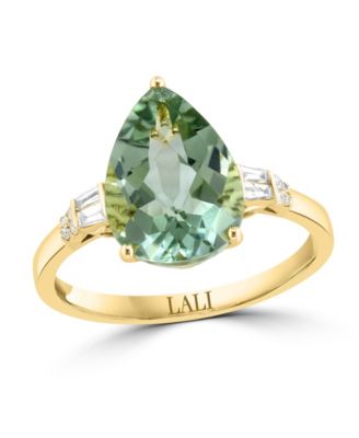 Green Amethyst (3-1/2 ct. t.w.) & Diamond (1/10 ct. t.w.) Ring in 14k Yellow Gold