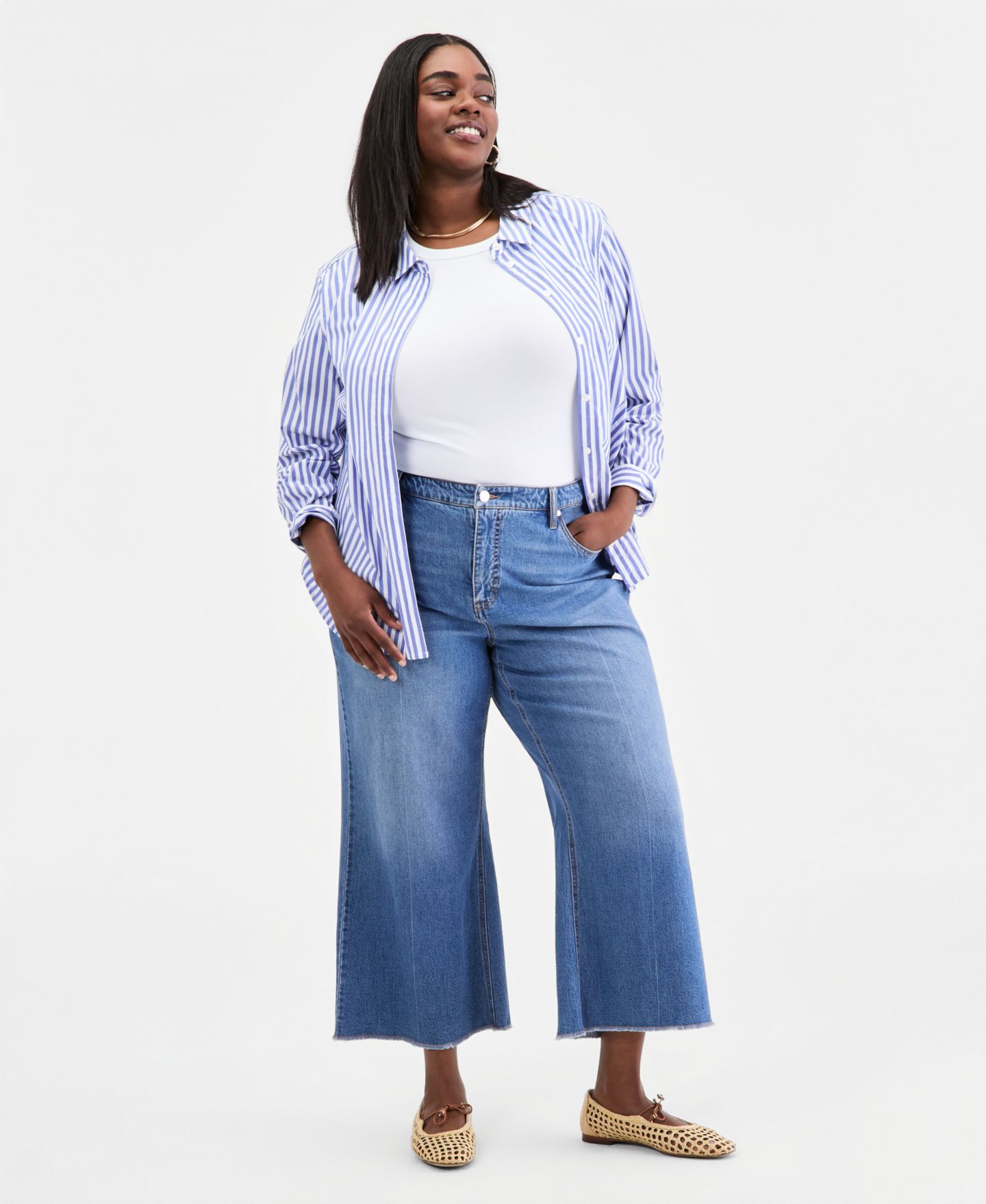 Женские джинсы On 34th Plus Size Alexis Wide-Leg Frayed-Hem, цвет: Варёный — фото 1