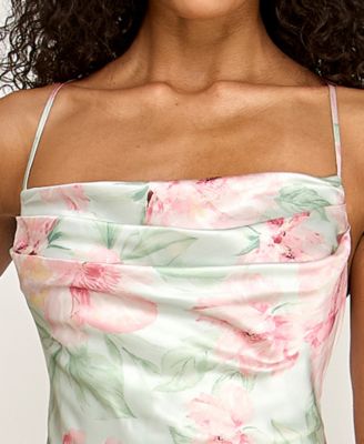 Juniors' Floral Strapless Pleated Square Neck Drop Waist Dress