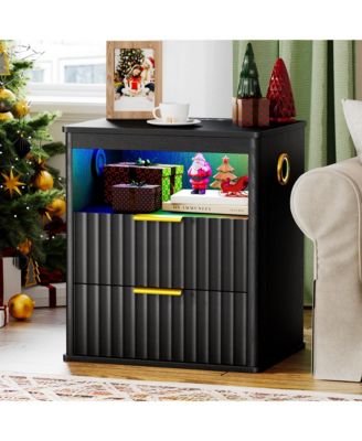 Vlrska 19.7-inch Wide Nightstand with Motion Sensor Function, LED Lights, and Wireless Charging Station