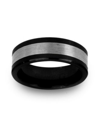 Men's Tungsten Ring, Black Ceramic With Tungsten Inlay Ring