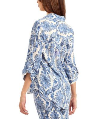 Women's Printed Button-Up Tie-Hem Top