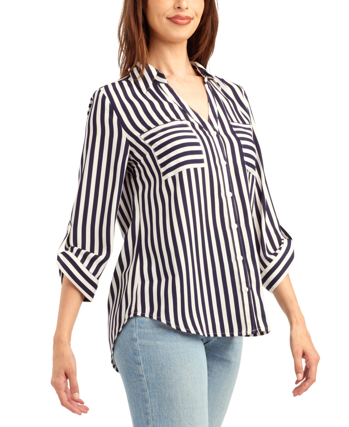 Bcx Women's Printed Button-Up Collared Top
