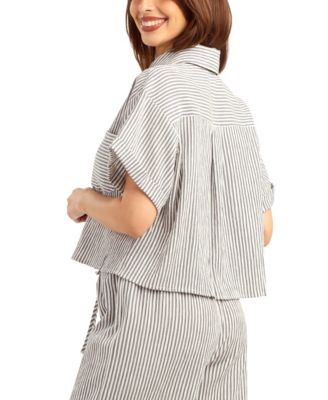 Women's Pucker Stripe Button-Front Top