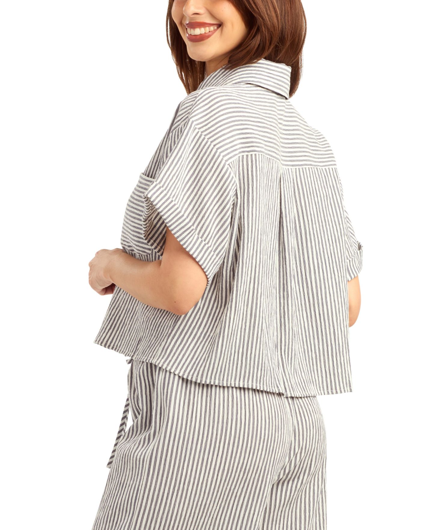 Женский топ BCX Pucker Stripe Button-Front, цвет: Color 3 — фото 5