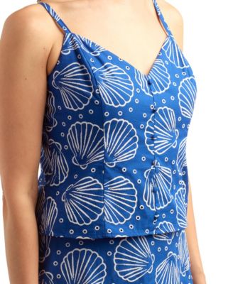 Women's Puff Print V-Neck Woven Tie-Front Tank Top