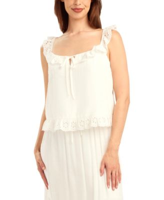 Women's Striped Ruffle-Detail Square Neck Top