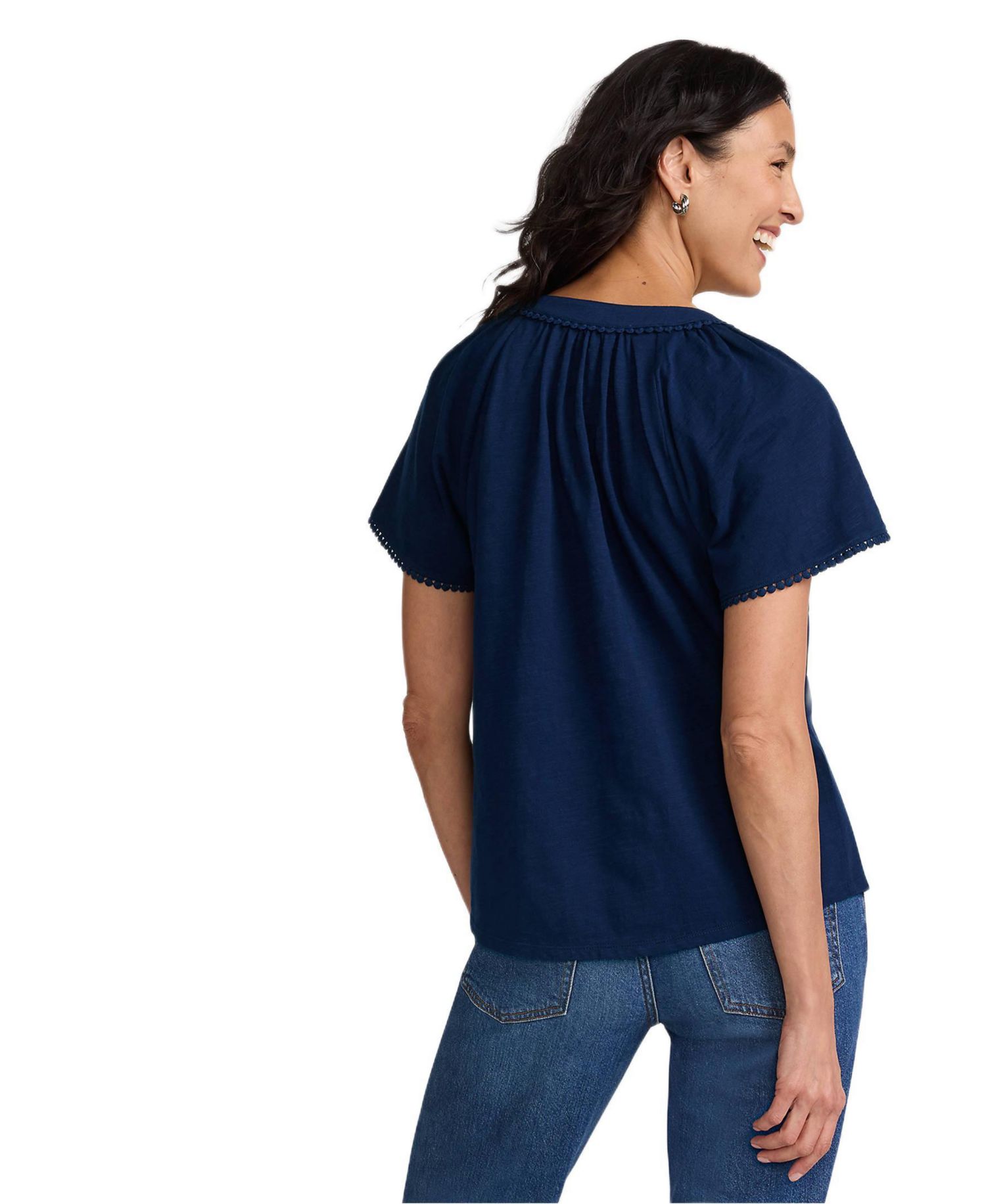 Women's Slub Short Sleeve Notch Neck Top