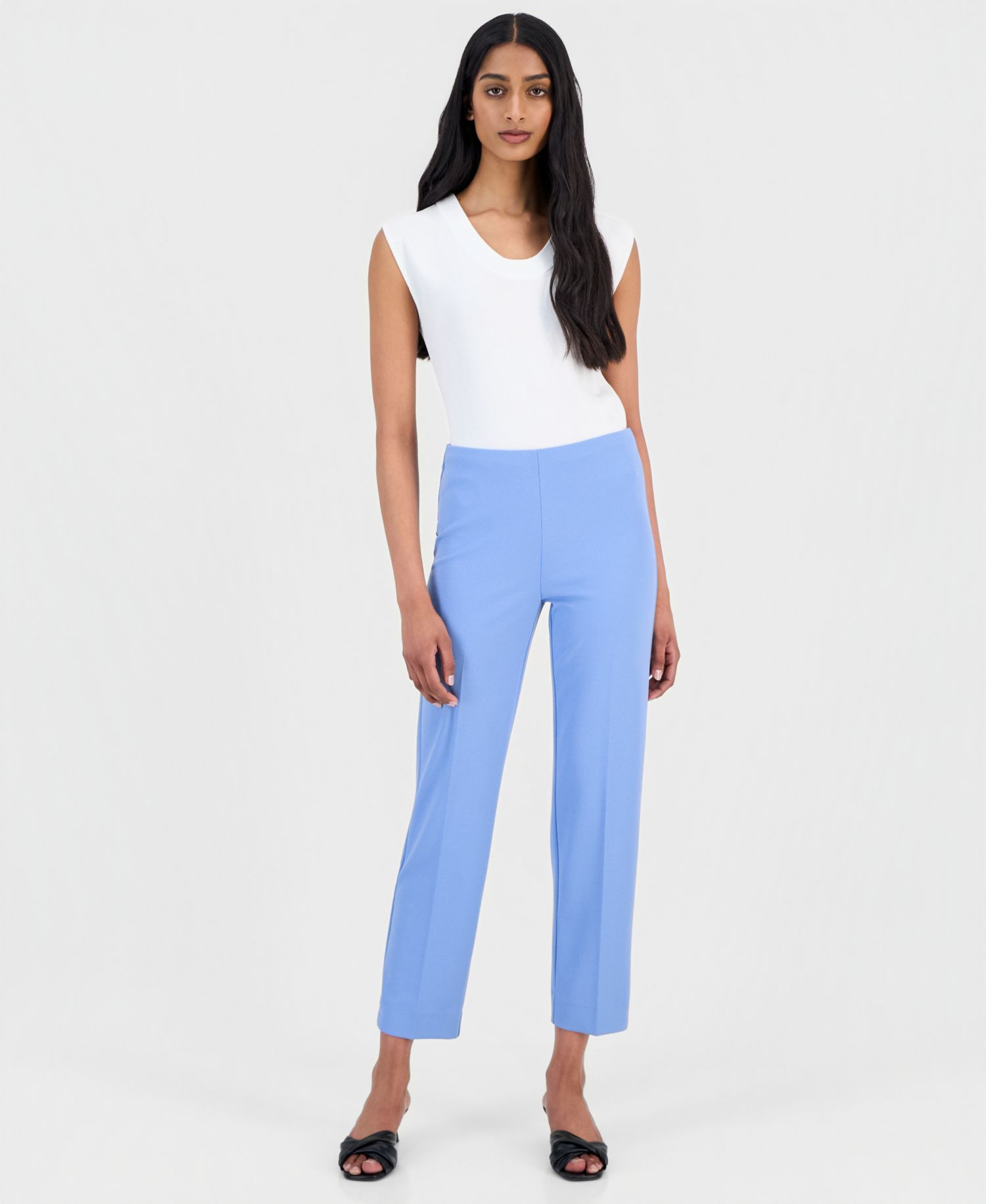 Women's Stretch Crepe Pull-On Hollywood Waist Straight Ankle Pants, Regular & Petite