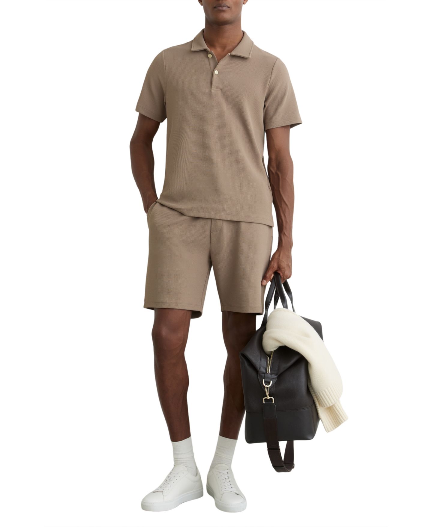 Мужское поло REISS Kennedy Textured Half-Button Polo Shirt, цвет: Верблюжий коричневый — фото 2