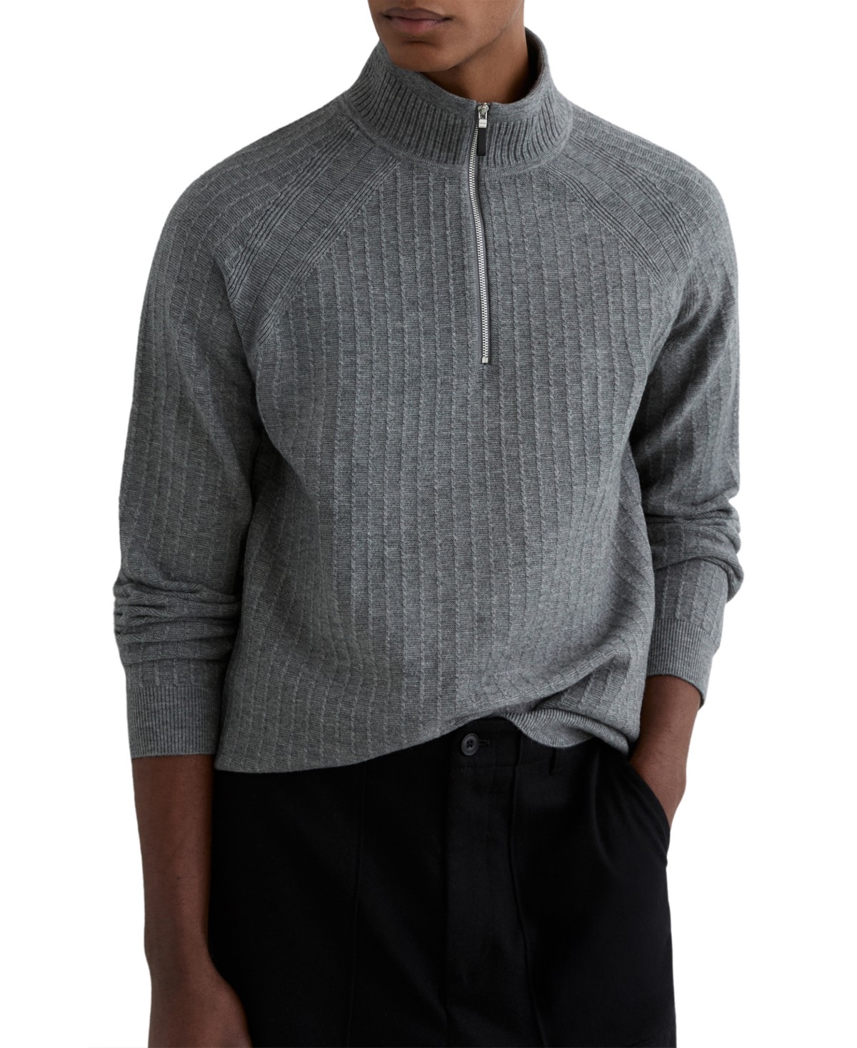 Мужские REISS Men's Aldershot Textured-Knit Half-Zip Wool Sweater — фото 1