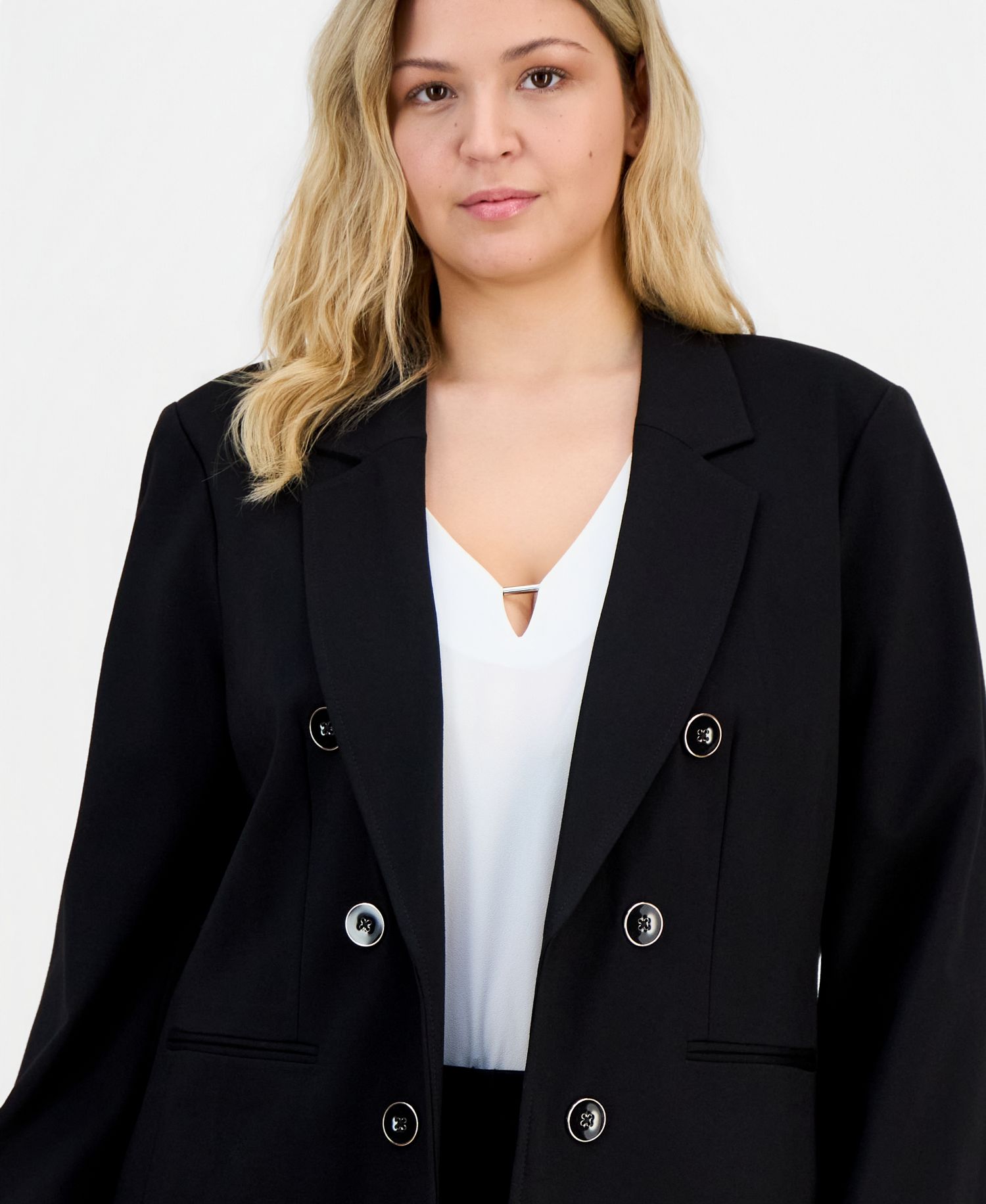 Plus Size Faux Double-Breasted Open-Front Blazer