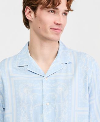 Men's Botanical Scarf Silk Ray Short Sleeve Shirt