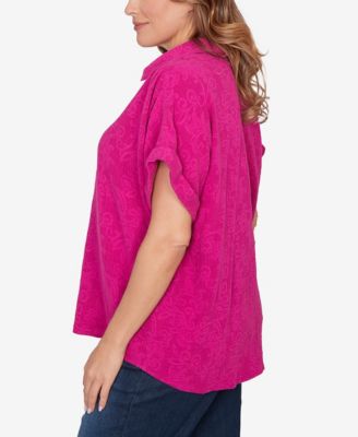 Plus Size Paisley Embossed Gauze Camp Shirt