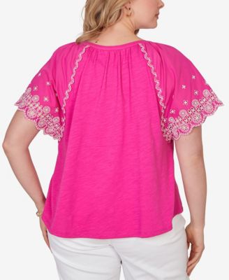 Plus Size Embroidered Sleeve Slub Knit Top