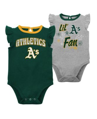 Baby Boys and Girls Two-Pack Green/Heather Gray Athletics Little Fan Bodysuit Set