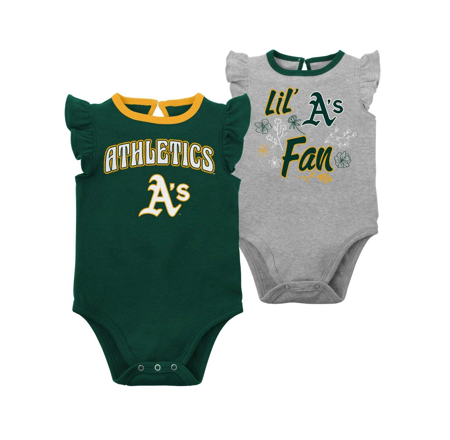 Baby Boys and Girls Two-Pack Green/Heather Gray Athletics Little Fan Bodysuit Set
