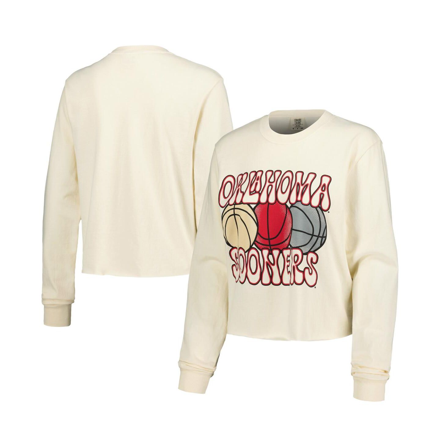 Женская футболка Image One Natural Oklahoma Sooners Comfort Colors Basketball Cropped Long Sleeve — фото 1