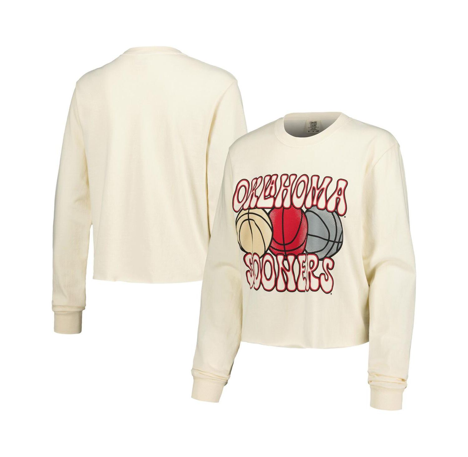 Women's Natural Oklahoma Sooners Comfort Colors Basketball Cropped Long Sleeve T-Shirt