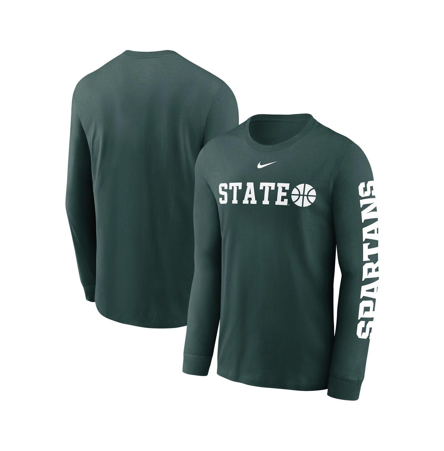 Мужская футболка Nike Green Michigan State Spartans Basketball Icon Two-Hit Long Sleeve — фото 1