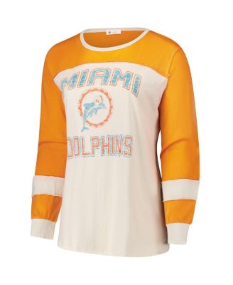 Women's Cream/Orange Miami Dolphins Plus Size Double Header Curve Toni Long Sleeve T-Shirt