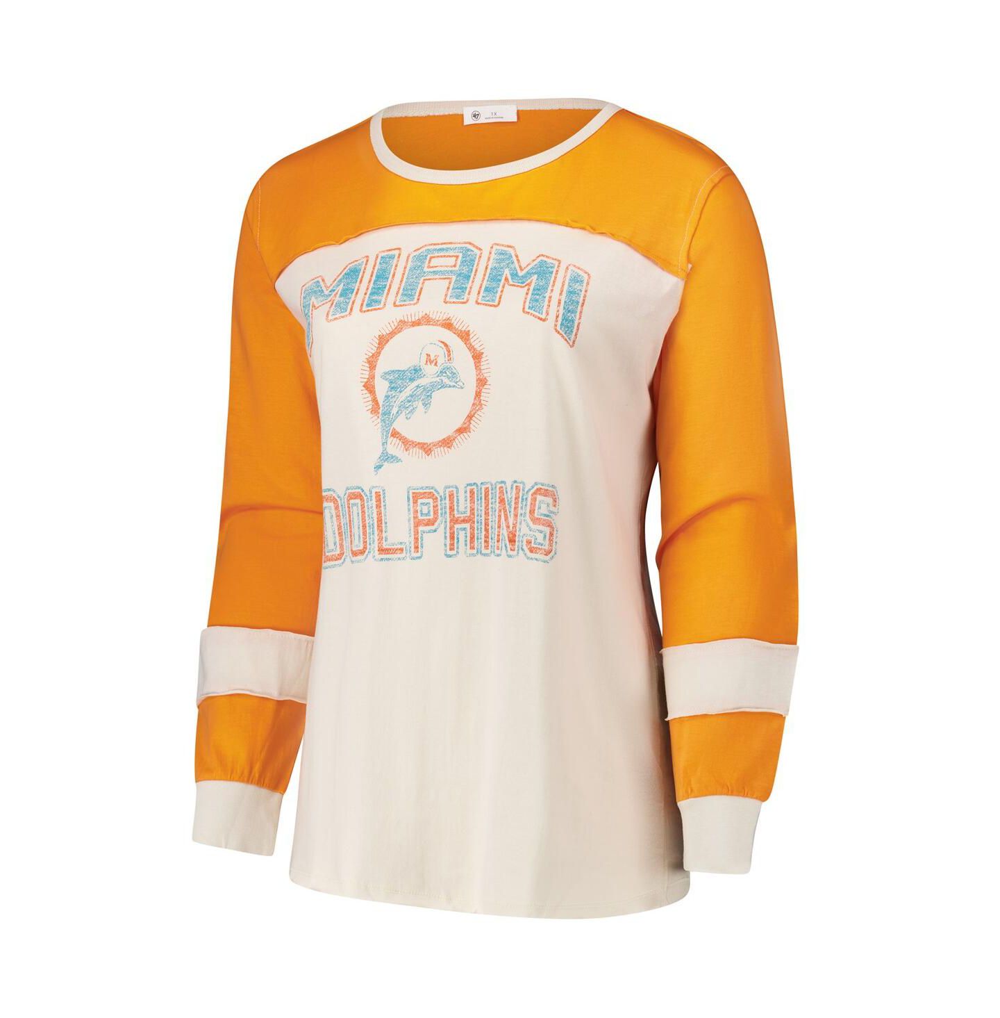 Женская футболка '47 Brand Cream/Orange Miami Dolphins Plus Size Double Header Curve Toni Long Sleeve — фото 2