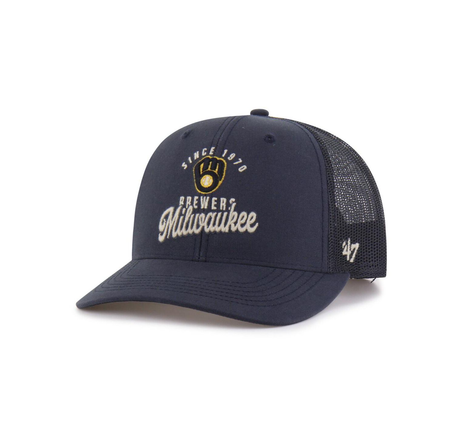 Men's Navy Milwaukee Brewers Pitstop Trucker Adjustable Hat