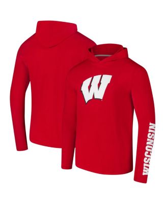 Men's Red Wisconsin Badgers Logo Lockup Active Blend Long Sleeve T-Shirt Hoodie