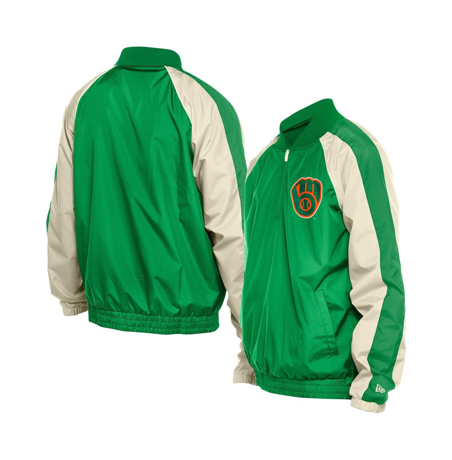 Мужская куртка New Era Kelly Green Milwaukee Brewers St. Patrick's Day Ripstop Raglan Quarter-Zip Windbreaker — фото 1