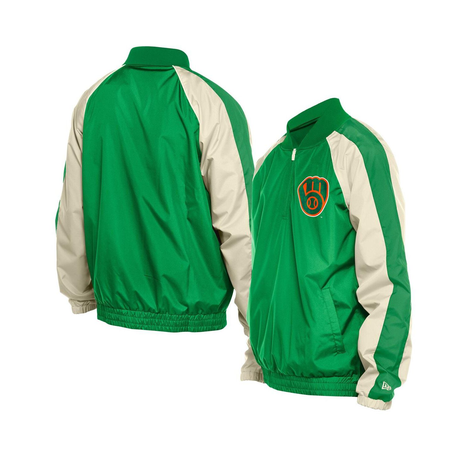 Men's Kelly Green Milwaukee Brewers St. Patrick's Day Ripstop Raglan Quarter-Zip Windbreaker