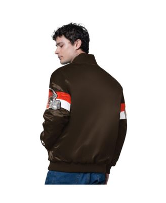 Men's Brown Cleveland Browns Triple Option Satin Varsity Full-Snap Jacket
