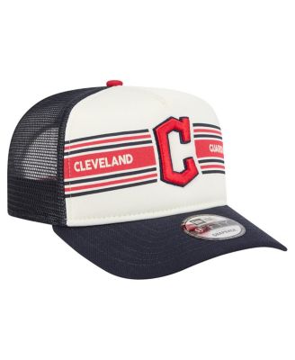 Men's Cream/Navy Cleveland Guardians Banner A-Frame 9FIFTY Trucker Snapback Hat
