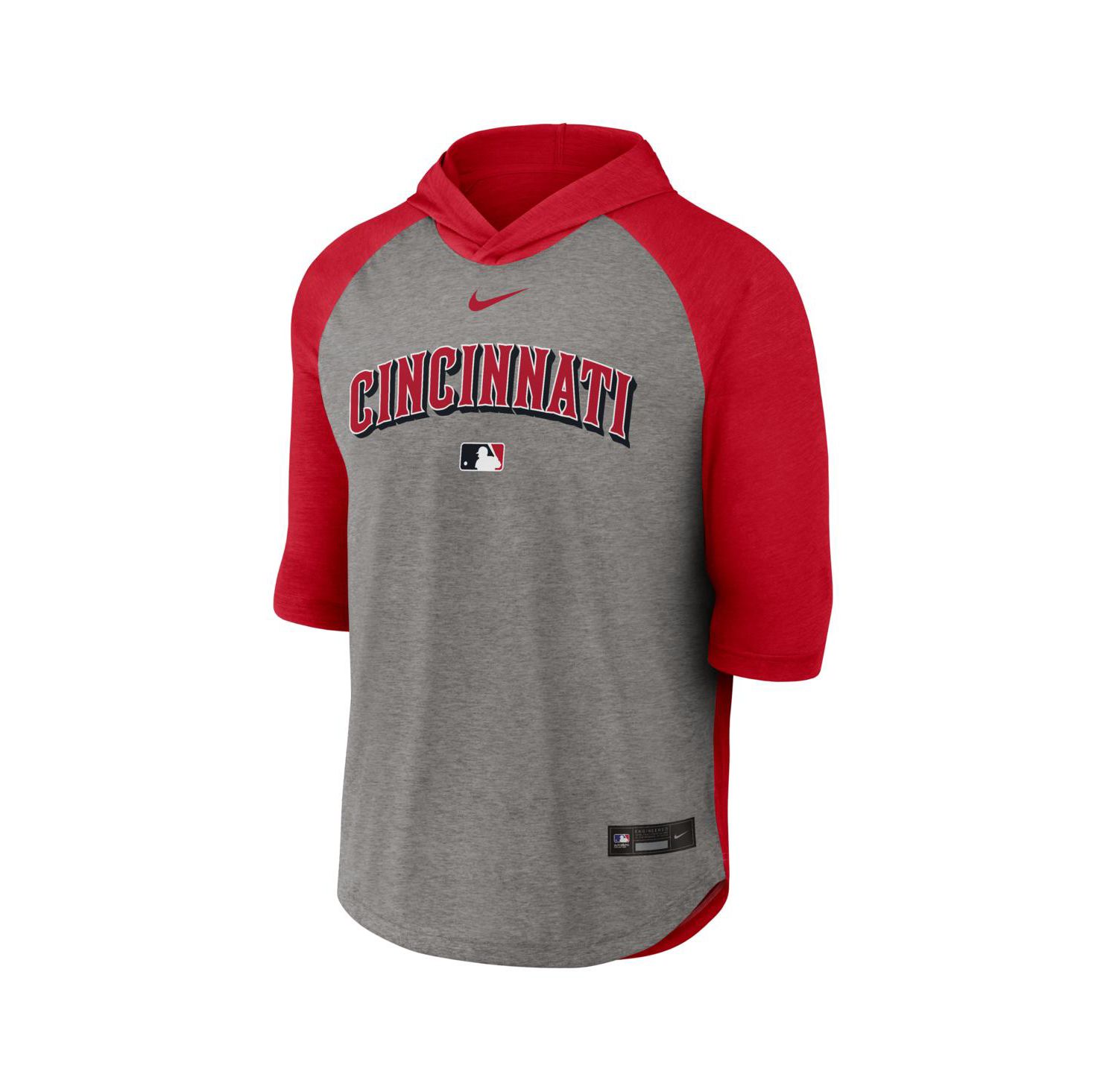 Men's Red Cincinnati Reds Authentic Collection Flux Dri-FIT Raglan 3/4-Sleeve Hooded T-Shirt