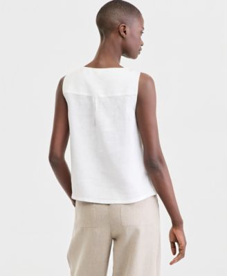 Women's 100% Linen Pleated-Back Sleeveless Top