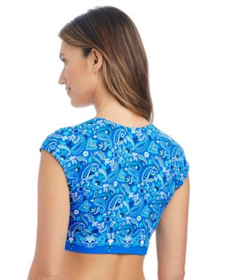 Women's Tie-Front Cap-Sleeve Swim Bikini Top