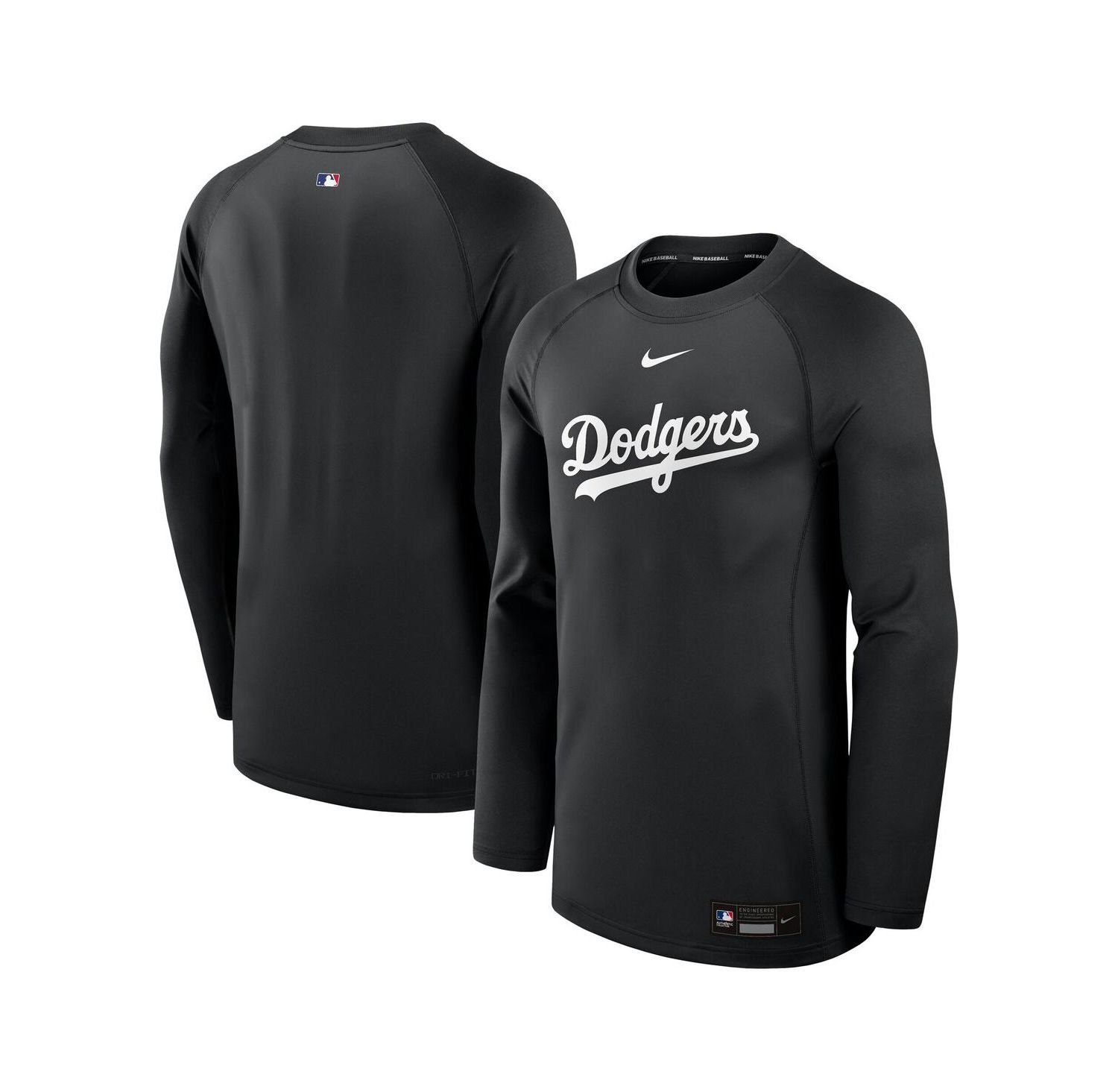 Men's Black Los Angeles Dodgers Authentic Collection Game Time Raglan Long Sleeve T-Shirt