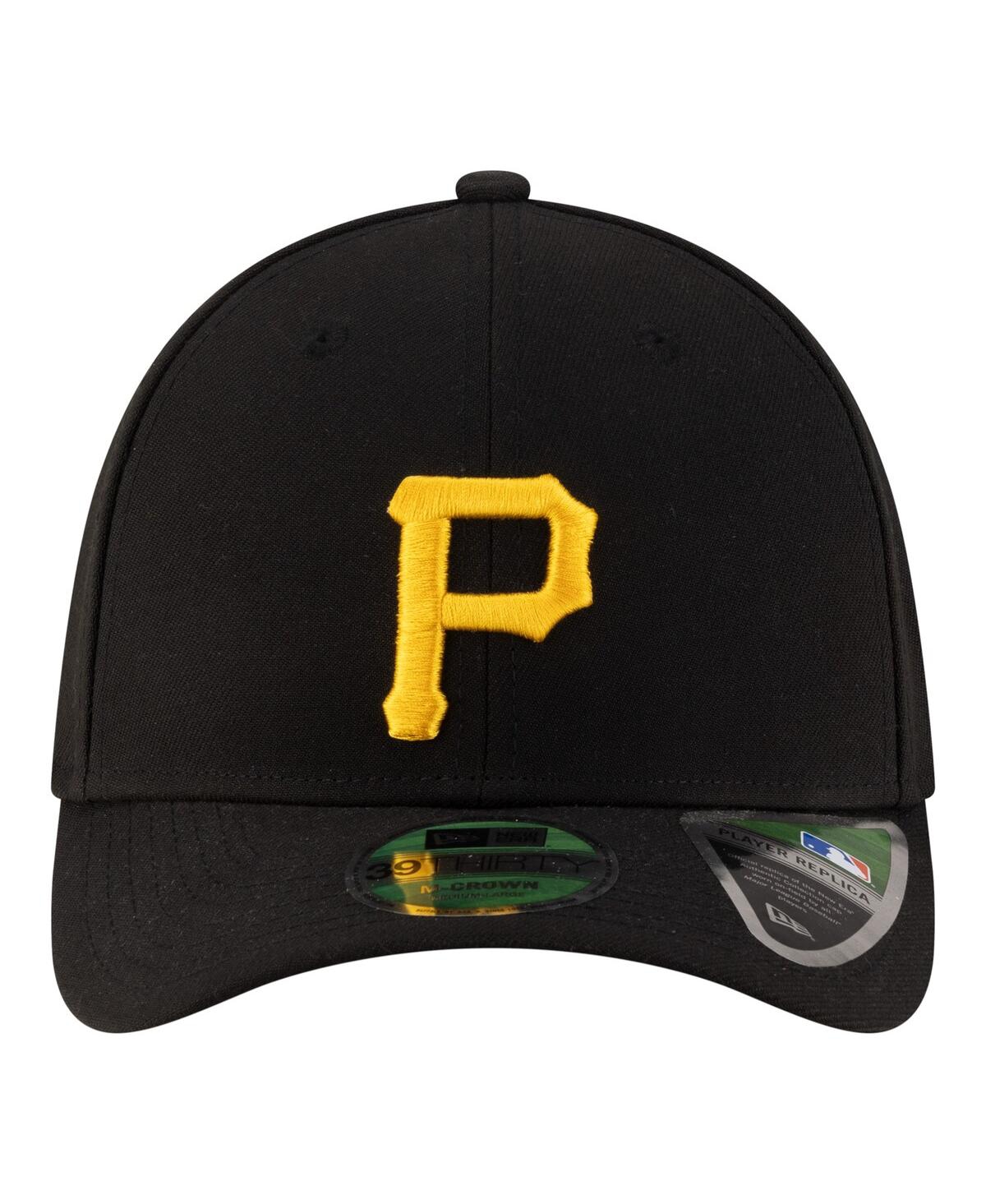 New Era Men's Black Pittsburgh Pirates Player Replica 39THIRTY M-Crown Flex Hat